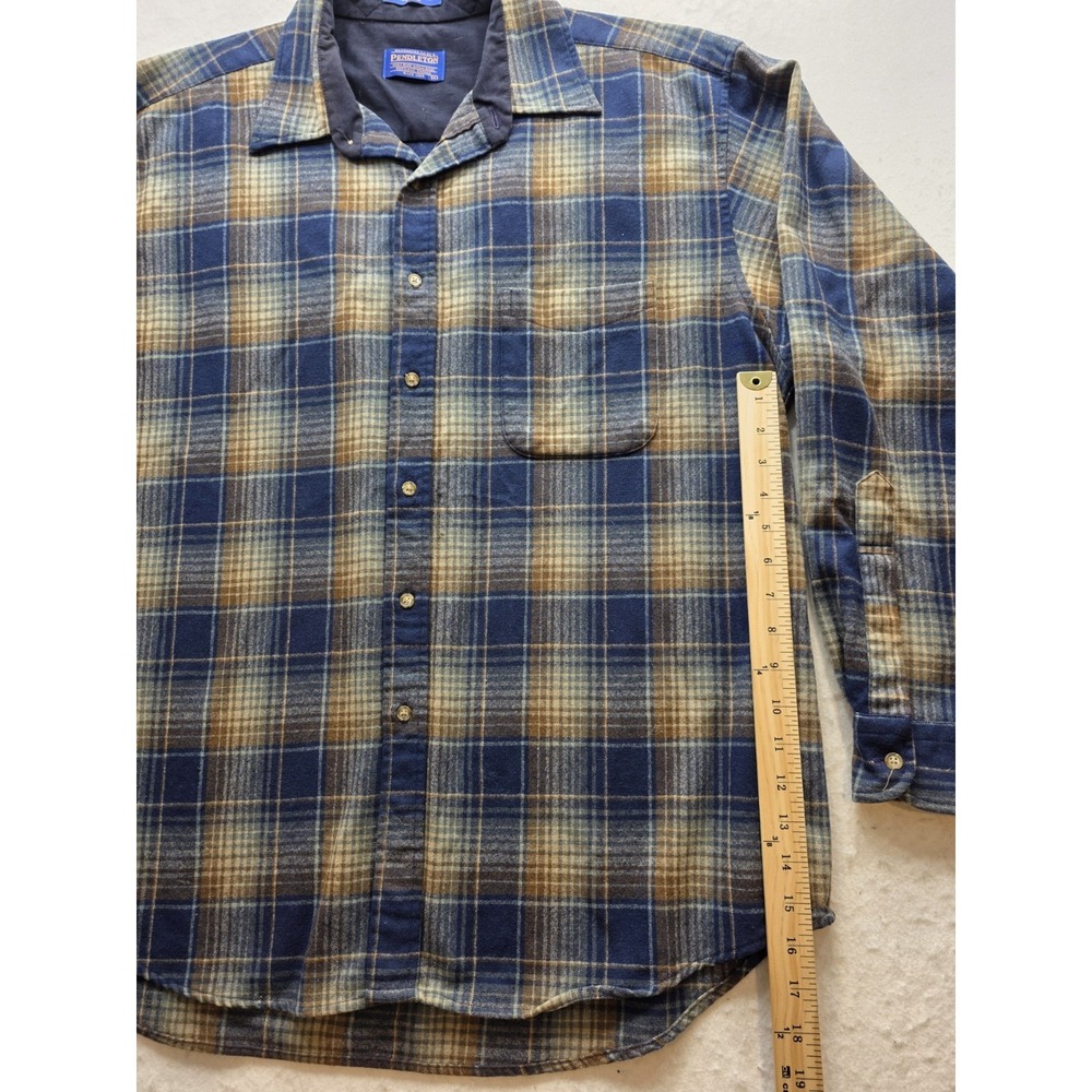 Pendleton‎ Blue & Brown Virgin Wool Plaid Button Up Flannel Shirt. Size XL - Picture 5 of 7